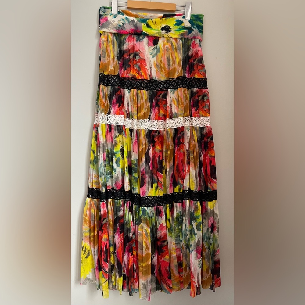 FUZZI X Jean Paul Gaultier YSK Vtintage Mesh Tiered Maxi Skirt Size XL Boho - Picture 4 of 9